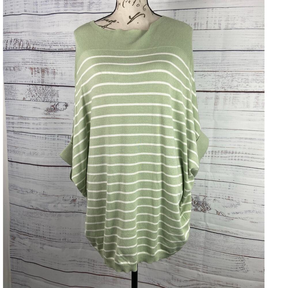 Ott Sweater Womens M/L Striped Dolman Sleeve Green Crew Neck BRAND NEW